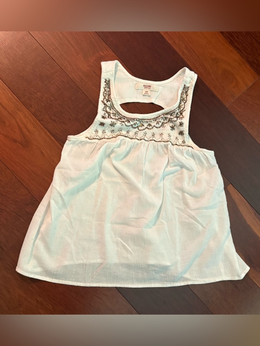 White and gold beaded tank top with cut out back #festival #summer